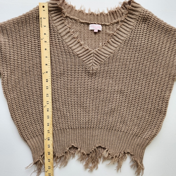 Pink Lily Distressed Frayed Sweater Taupe Long Sleeves Cute Soft Cozy Medium - Picture 13 of 16